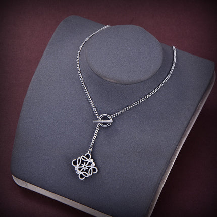 PAVED ANAGRAM SIVLER DIAMOND NECKLACE