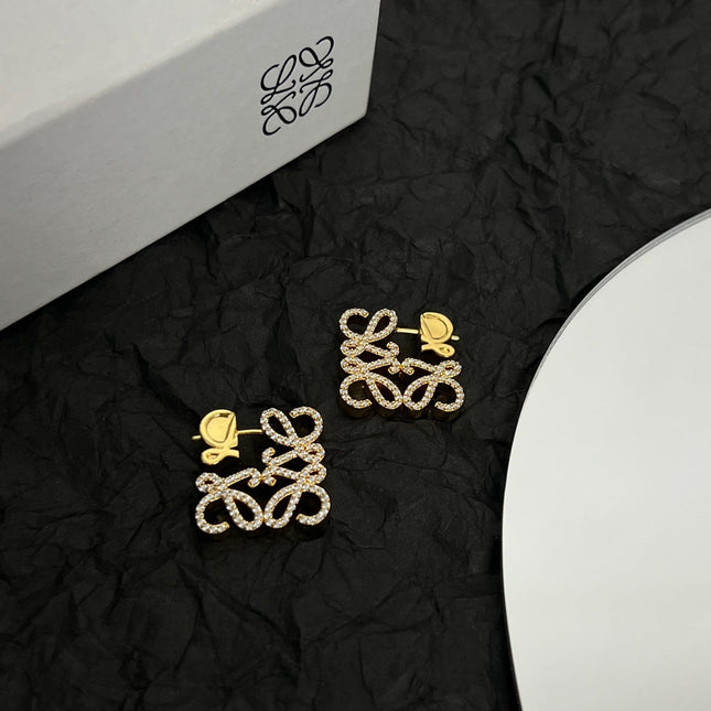 PAVED ANAGRAM MINI GOLD EARRINGS