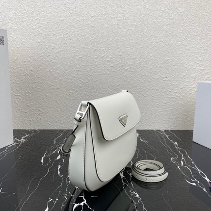 CLEO 24 WHITE BLACK BRUSHED LEATHER SHOULDER BAG