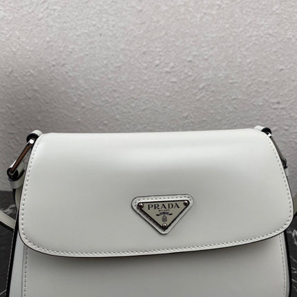 CLEO 24 WHITE BLACK BRUSHED LEATHER SHOULDER BAG