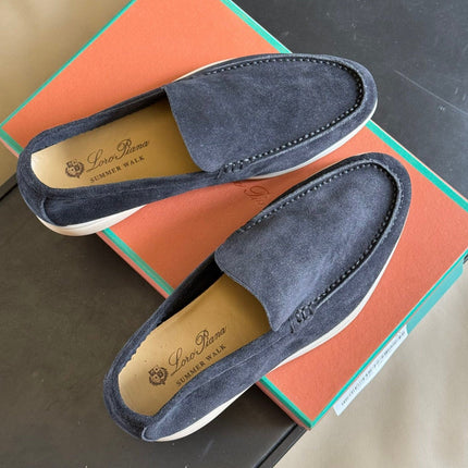 Loro Piana Suede Summer Walk Loafers Navy