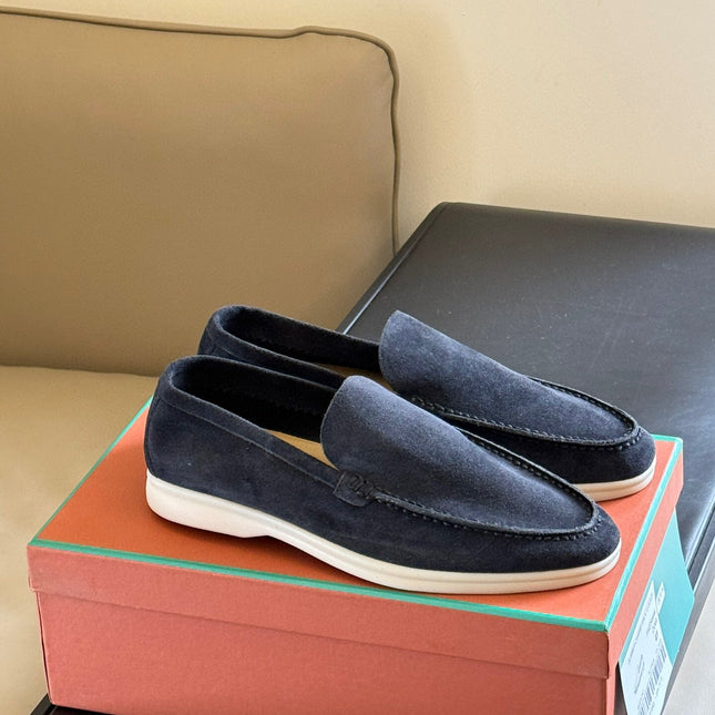 Loro Piana Suede Summer Walk Loafers Navy