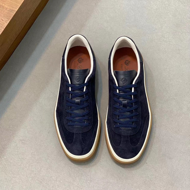 Loro Piana Tennis Walk Sneakers Suede Calf Split Navy Blue