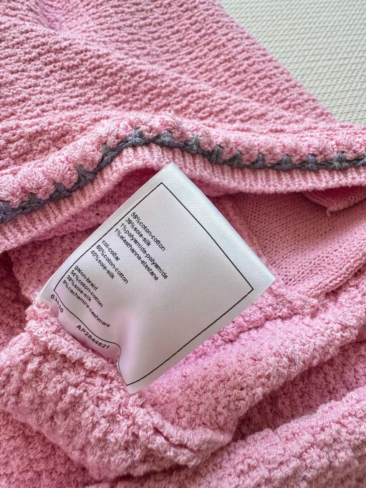 Chanel 25P Long-Sleeve Top Pink Tweed Pearl Buttons