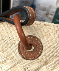 MEDIUM ANAGRAM BASKET BAG 46 IN BEIGE IRACA PALM AND TAN CALFSKIN