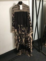 Zimmermann Lllustration Otto Gown Black Beige in Viscose Silk