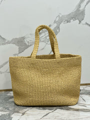 Prada 40 Cm Raffia Crochet Neutral Straw Tote Bag