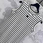 Triomphe Striped Mini Dress Black White Crocheted Cotton