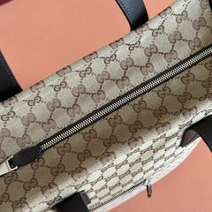 GG OPHIDIA FRONT ZIP POCKET TOTE BAG 36 IN BEIGE AND BROWN CANVAS