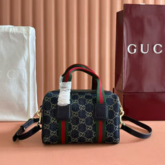 GG TOP HANDLE BAG 20 IN DARK BLUE DENIM MIX CALFSKIN