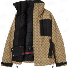 GG TECHNICAL FABRIC JACQUARD JACKET IN BEIGE AND DARK BROWN