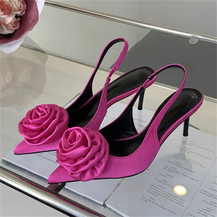 Eilyken Silk Slingback Floral Heels - Pointed Toe Pumps