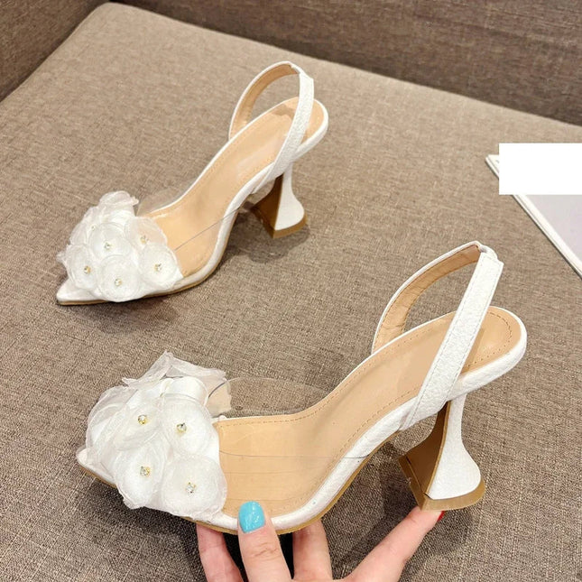 Eilyken Floral PVC Slingbacks - Pointed Toe Crystal Heels