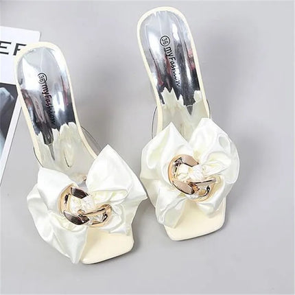 Pink Butterfly-Knot Clear Heels - Transparent Sandals for Women