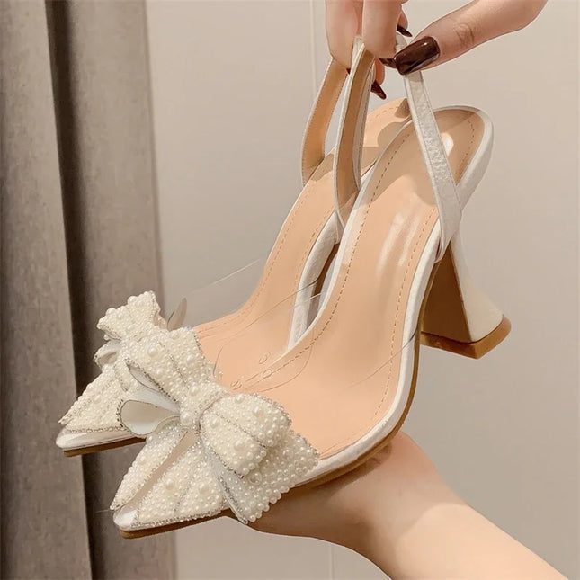 Eilyken Butterfly-Knot PVC Transparent Heels - Pointed Toe Mules