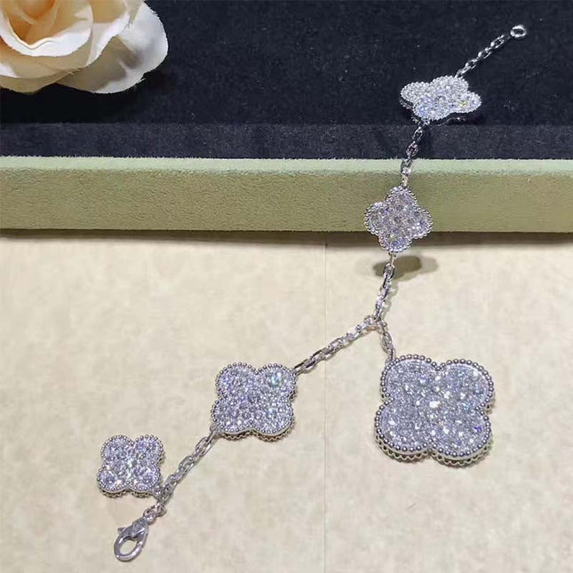 CLOVER 5 MOTIFS BIG SILVER DIAMOND BRACELET