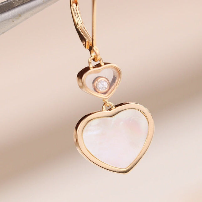 HAPPY HEART EARRINGS MOP PINK GOLD DIAMOND