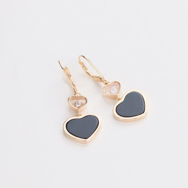 HAPPY HEART EARRINGS ONYX PINK GOLD DIAMOND