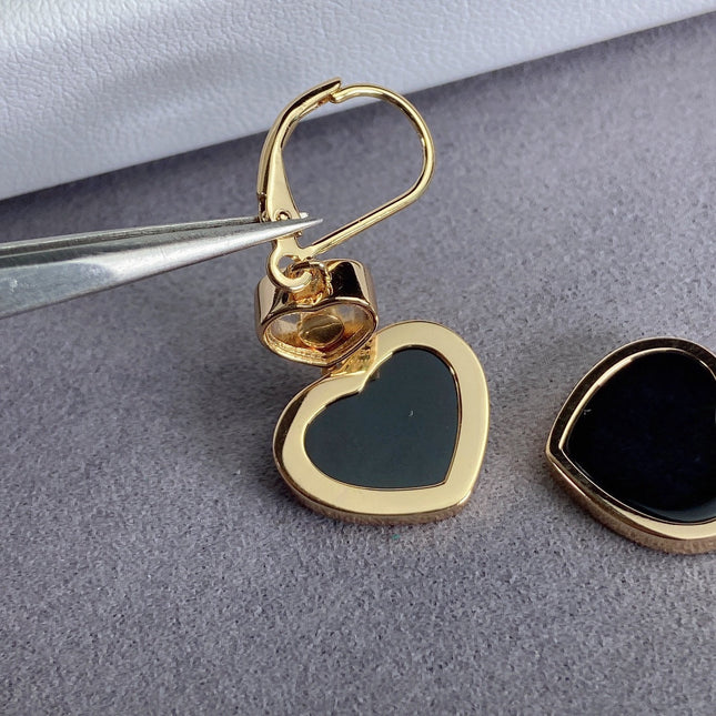 HAPPY HEART EARRINGS ONYX PINK GOLD DIAMOND