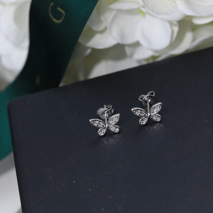 BUTTERFLY SILVER DIAMOND PAVED PETITE STUD EARRINGS