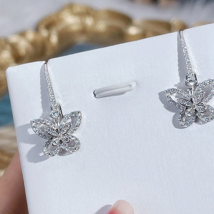 DOUBLE BUTTERFLY SILHOUETTE SILVER DIAMOND EARRINGS