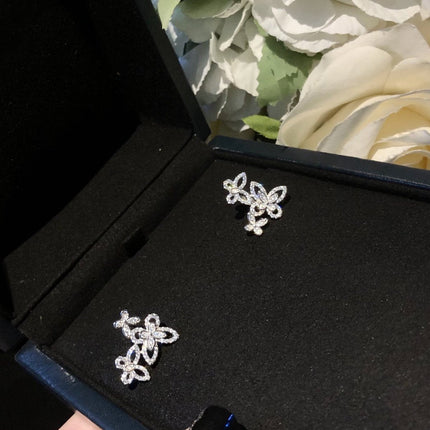 TRIPLE BUTTERFLY SIHOUETTE SILVER DIAMOND EARRINGS