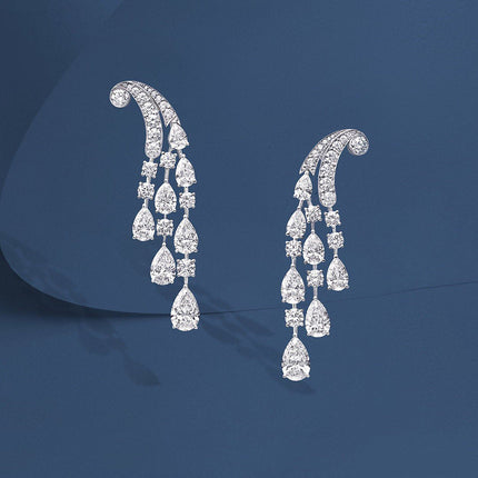 TRIPE SILVER DIAMOND WATER DROP EARRINGS