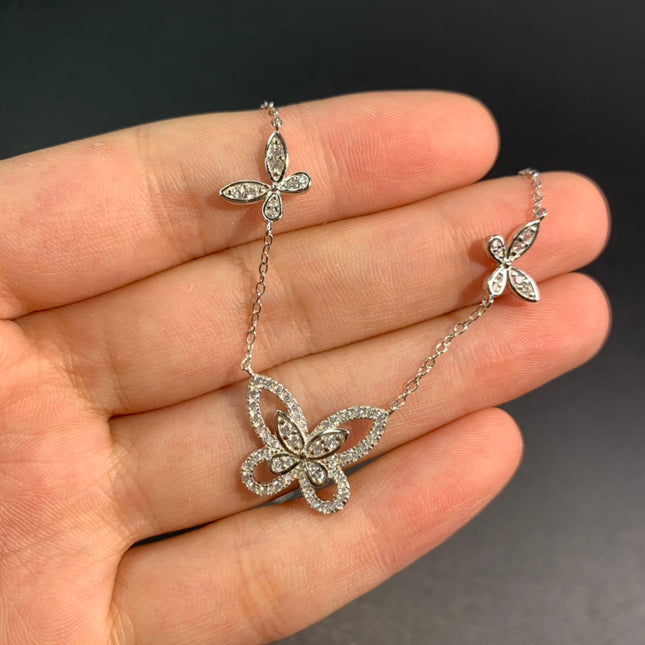 MULTI BUTTERFLY SILHOUETTE SILVER DIAMOND NECKLACE