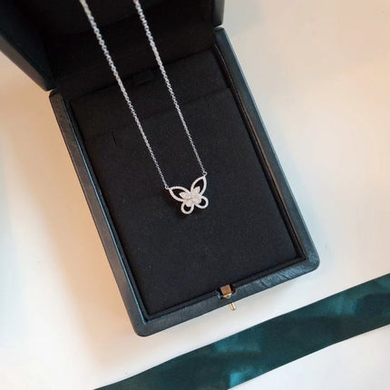 BUTTERFLY SILHOUETTE SILVER DIAMOND NECKLACE