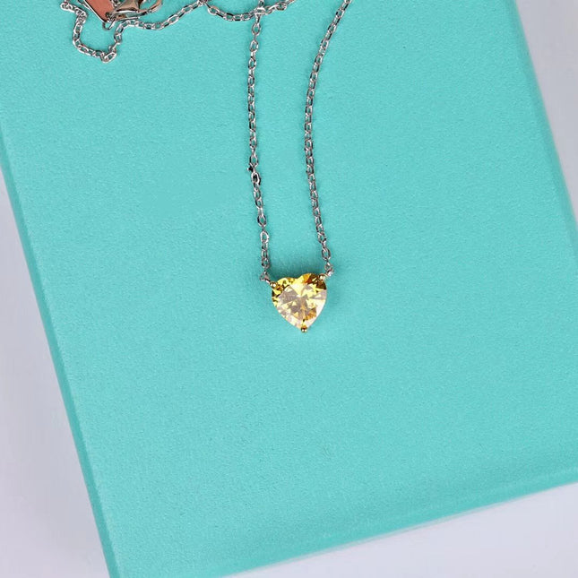 HEART SHAPE SILVER YELLOW DIAMOND NECKLACE