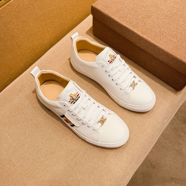 GG ACE EMBROIDERED BEE WHITE LEATHER