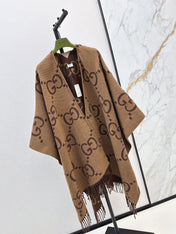 GG REVERSIBLE JUMBO CASHMERE CAPE IN BROWN