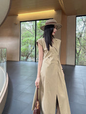 CD Mid-Length Dress Olive Cotton Gabardine