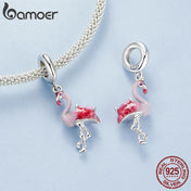 BAMOER Solid 925 Sterling Silver Cute Flamingo Charm Pendant fit Original Bracelet DIY Jewelry Accessories bamoer Beads BSC1123