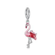 BAMOER Solid 925 Sterling Silver Cute Flamingo Charm Pendant fit Original Bracelet DIY Jewelry Accessories bamoer Beads BSC1123