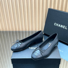 CHANEL 25S BALLET FLATS 20MM IN BLACK CALFSKIN WITH BOW