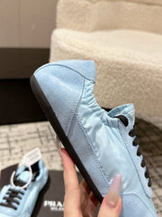 PRADA 25S COLLAPSE SNEAKERS IN LIGHT BLUE RE NYLON AND SUEDE