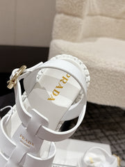PRADA 25S FISHERMAN OPEN TOE SANDALS IN WHITE CALFSKIN