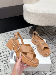 PRADA 25S CRISSCROSS SANDALS IN BURNT ORANGE CALFSKIN LOGO