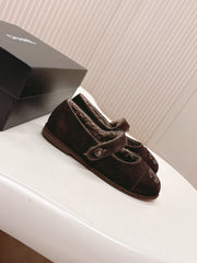 CHANEL FLAT MARY JANE SHOES 25S IN DARK BROWN VELVET