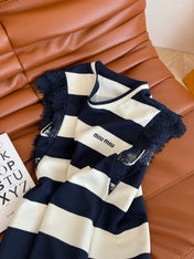 MIU NAVY DRESS WITH WIDE STRIPES 265712
