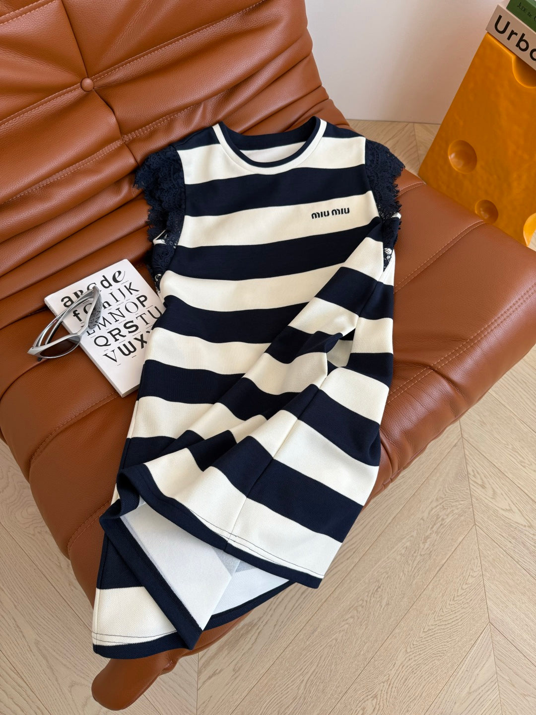MIU NAVY DRESS WITH WIDE STRIPES 265712