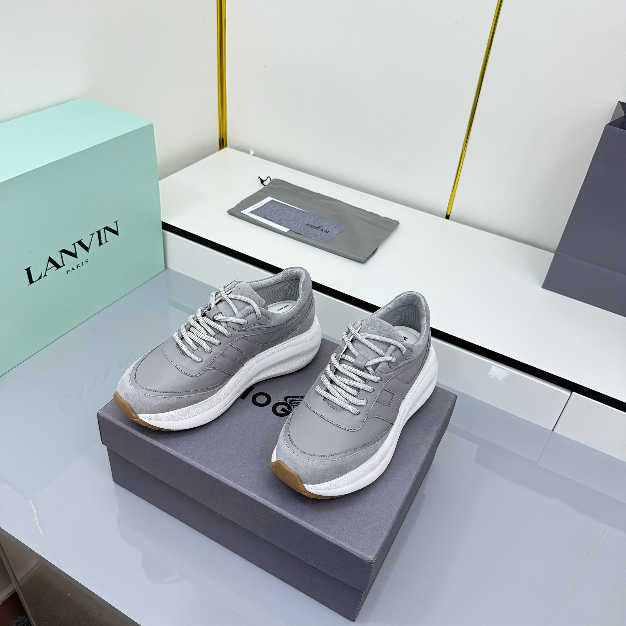 TOM FORD 26S HOGAN SNEAKERS IN GRAY CALFSKIN AND SUEDE