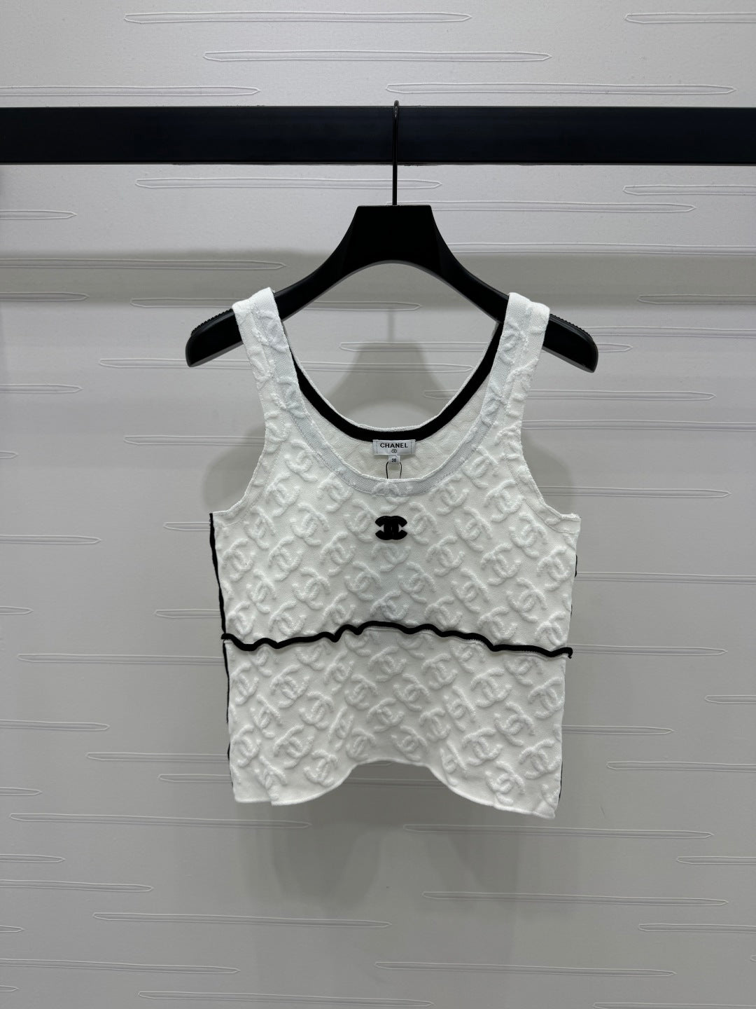 CHANEL SOFT U-NECK KNIT TOP IN BLACK AND WHITE