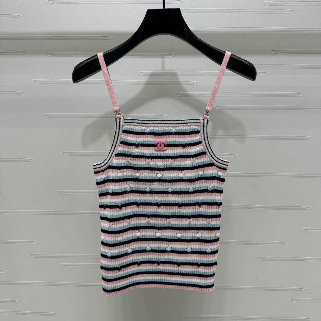 Chanel 25 Pink Black Striped Knit Tank Top