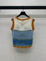CHANEL EMBROIDERED LOGO OPEN-KNIT VEST 274868