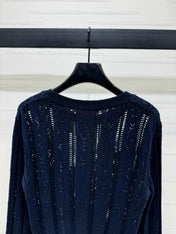 VALENTINO CREW NECK LONG-SLEEVE EMBROIDERED KNIT TOP 274958