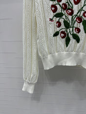 VALENTINO CREW NECK LONG-SLEEVE EMBROIDERED KNIT TOP 274957