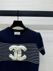 CHANEL SHORT-SLEEVE KNITTED PUFF-SLEEVE TOP 274951