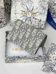 DIOR 25S SADDLE JASMINE GUSSET CARD HOLDER 10 IN GRAY OBLIQUE JACQUARD CANVAS
